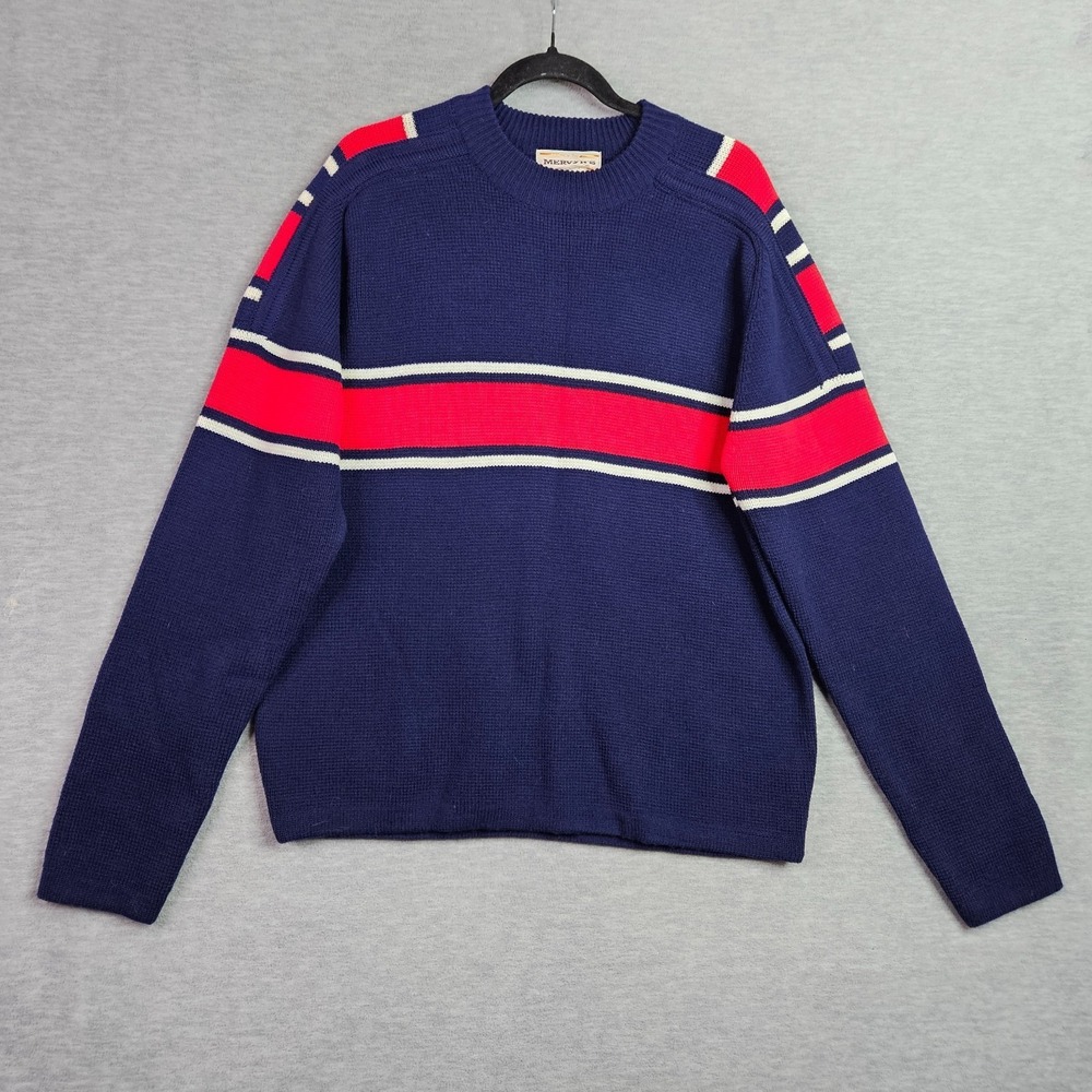 Vintage 90s Mervyns Unisex adult Size XL Striped Crewneck Sweater Navy Red